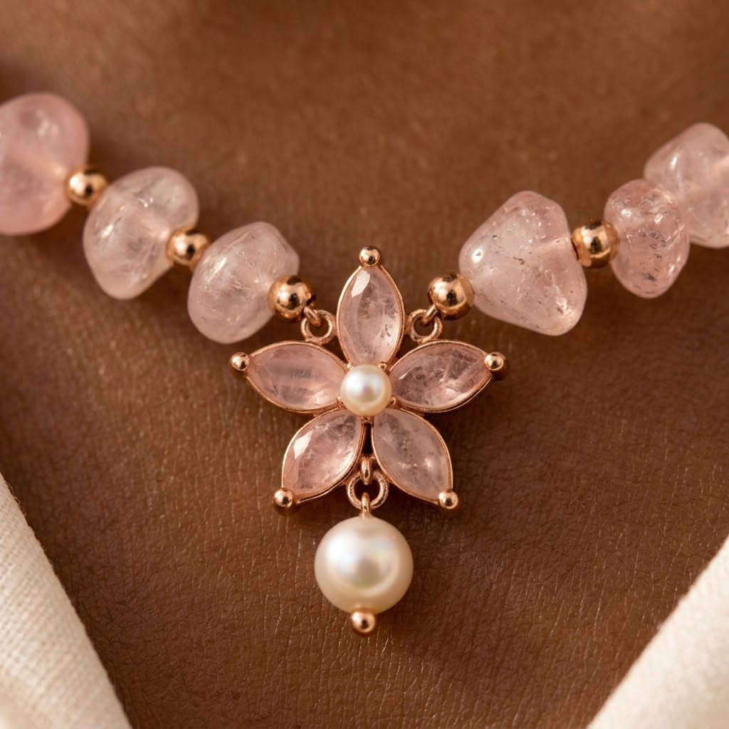 Rosy Blossom — Personalized Rose Quartz Floral Necklace