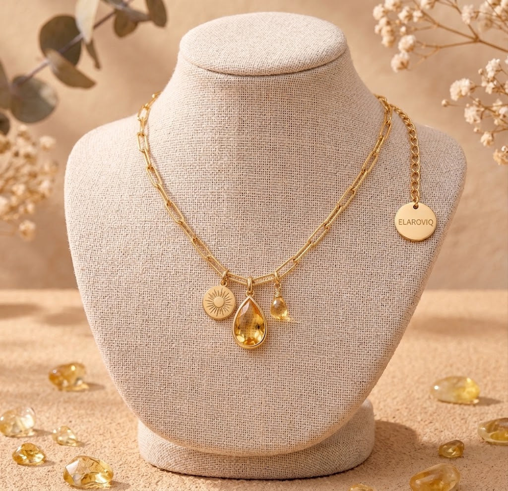 Sunlit Muse — Personalized Citrine Charm Necklace