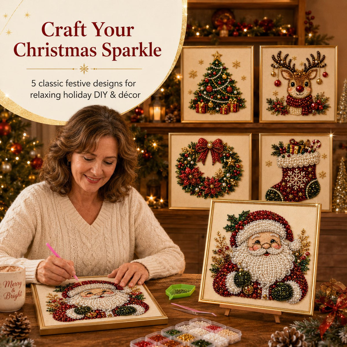 🏆100K+ Sold💥Bestselling 3D Christmas Pearl Craft Kit — Relaxing DIY Holiday Art