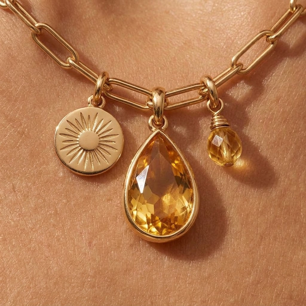Sunlit Muse — Personalized Citrine Charm Necklace