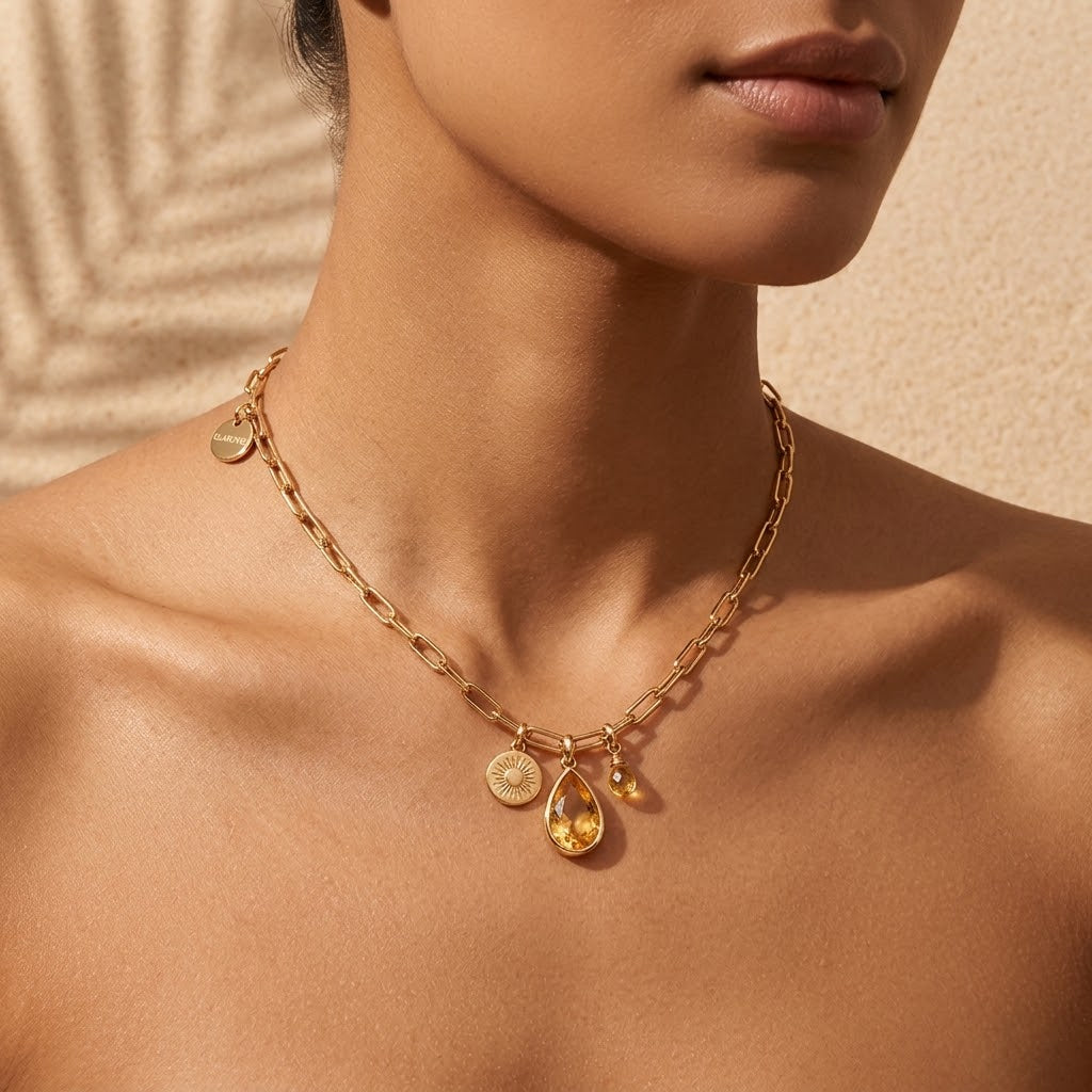 Sunlit Muse — Personalized Citrine Charm Necklace